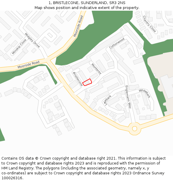 1, BRISTLECONE, SUNDERLAND, SR3 2NS: Location map and indicative extent of plot