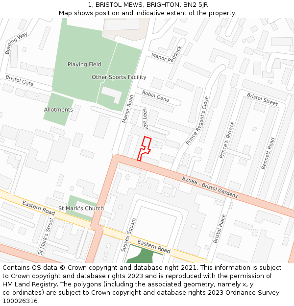 1, BRISTOL MEWS, BRIGHTON, BN2 5JR: Location map and indicative extent of plot