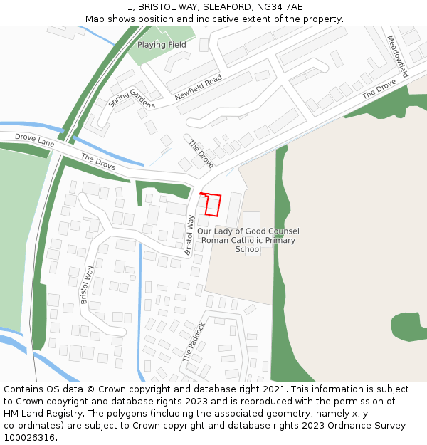 1, BRISTOL WAY, SLEAFORD, NG34 7AE: Location map and indicative extent of plot