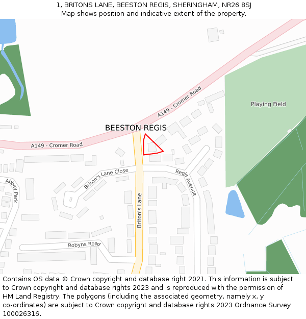 1, BRITONS LANE, BEESTON REGIS, SHERINGHAM, NR26 8SJ: Location map and indicative extent of plot