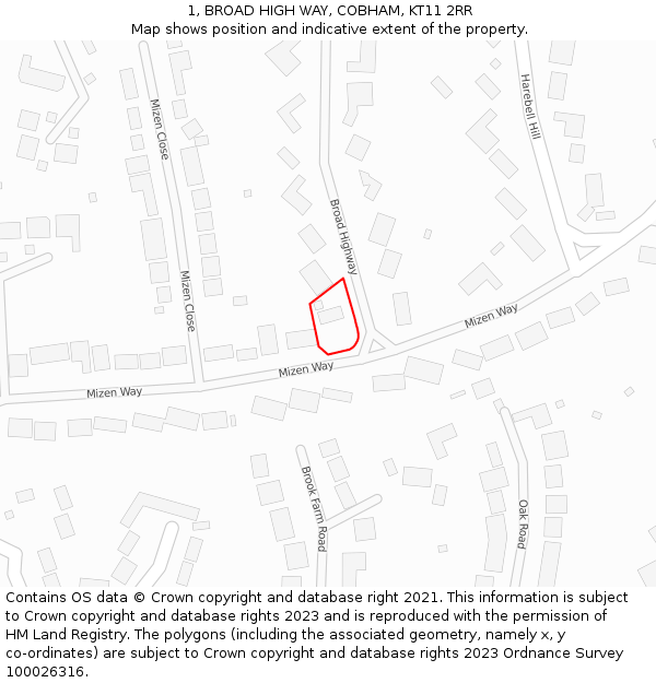 1, BROAD HIGH WAY, COBHAM, KT11 2RR: Location map and indicative extent of plot