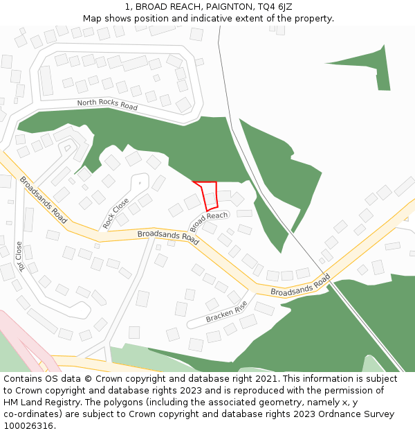 1, BROAD REACH, PAIGNTON, TQ4 6JZ: Location map and indicative extent of plot