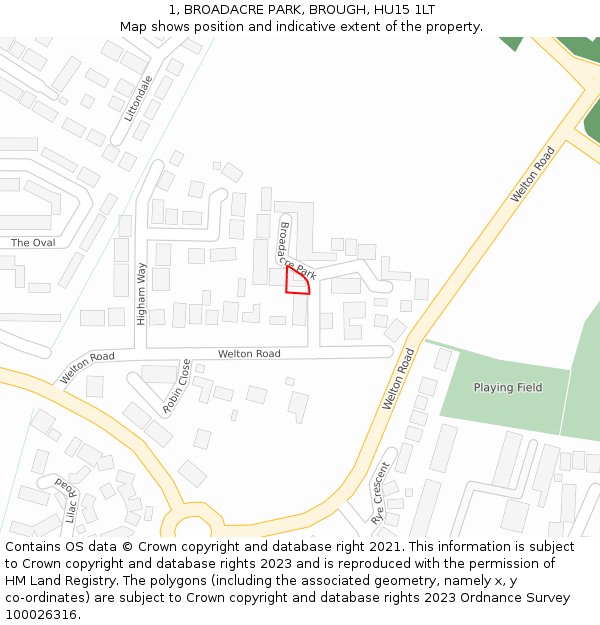 1, BROADACRE PARK, BROUGH, HU15 1LT: Location map and indicative extent of plot