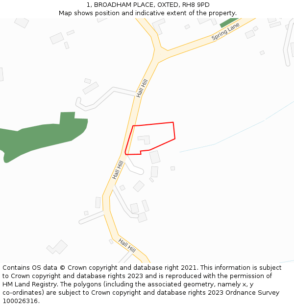 1, BROADHAM PLACE, OXTED, RH8 9PD: Location map and indicative extent of plot