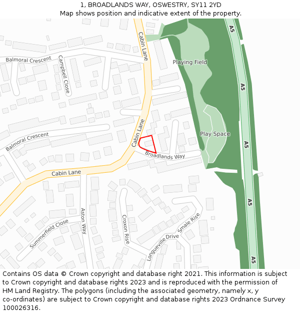 1, BROADLANDS WAY, OSWESTRY, SY11 2YD: Location map and indicative extent of plot