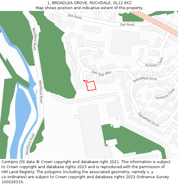 1, BROADLEA GROVE, ROCHDALE, OL12 6XZ: Location map and indicative extent of plot