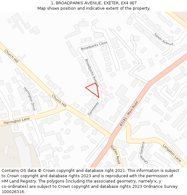 1, BROADPARKS AVENUE, EXETER, EX4 9ET: Location map and indicative extent of plot