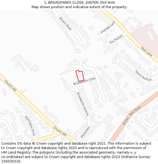 1, BROADPARKS CLOSE, EXETER, EX4 9HA: Location map and indicative extent of plot