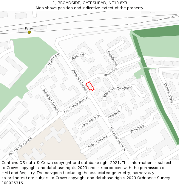 1, BROADSIDE, GATESHEAD, NE10 8XR: Location map and indicative extent of plot