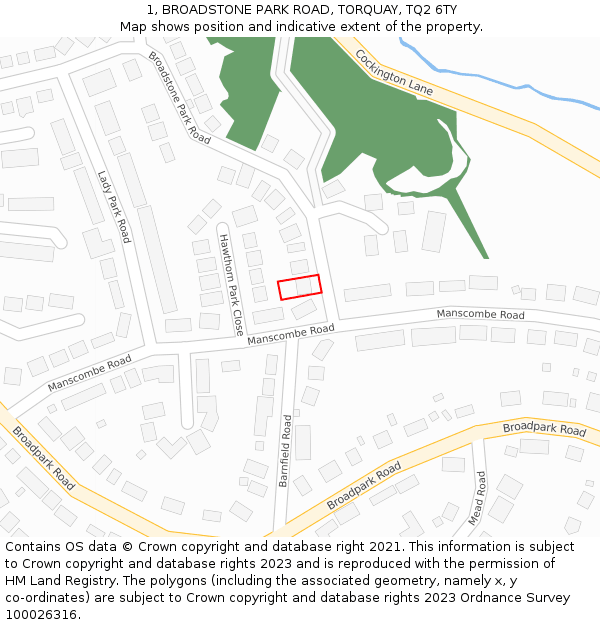 1, BROADSTONE PARK ROAD, TORQUAY, TQ2 6TY: Location map and indicative extent of plot