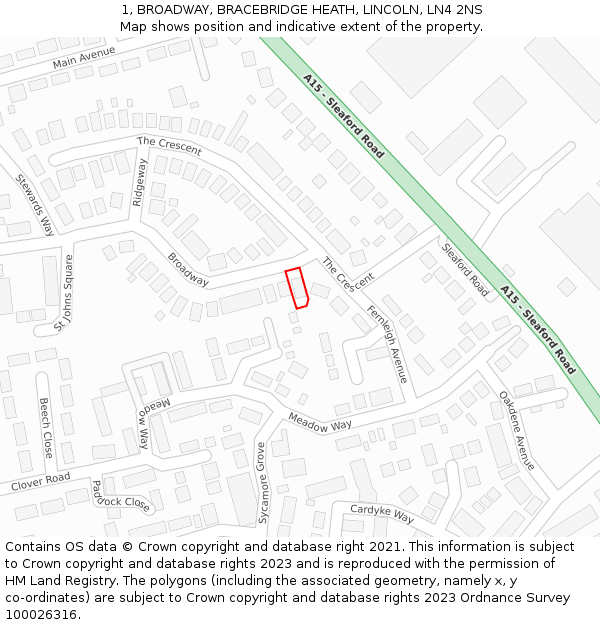 1, BROADWAY, BRACEBRIDGE HEATH, LINCOLN, LN4 2NS: Location map and indicative extent of plot