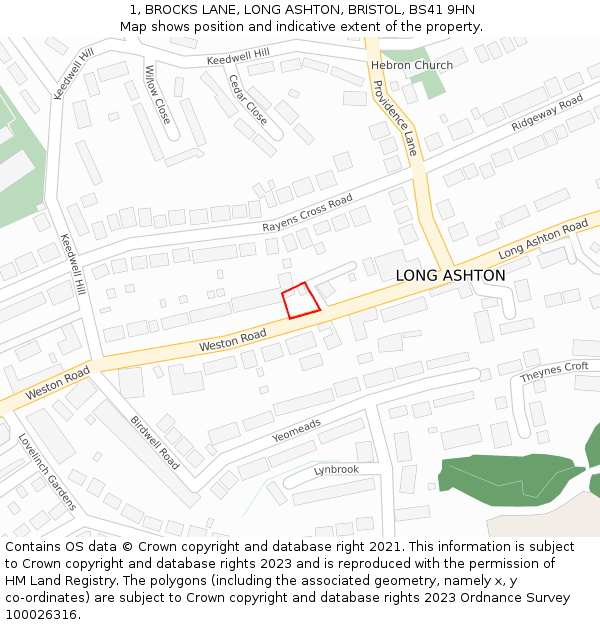 1, BROCKS LANE, LONG ASHTON, BRISTOL, BS41 9HN: Location map and indicative extent of plot