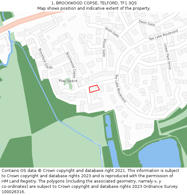 1, BROCKWOOD COPSE, TELFORD, TF1 3QS: Location map and indicative extent of plot