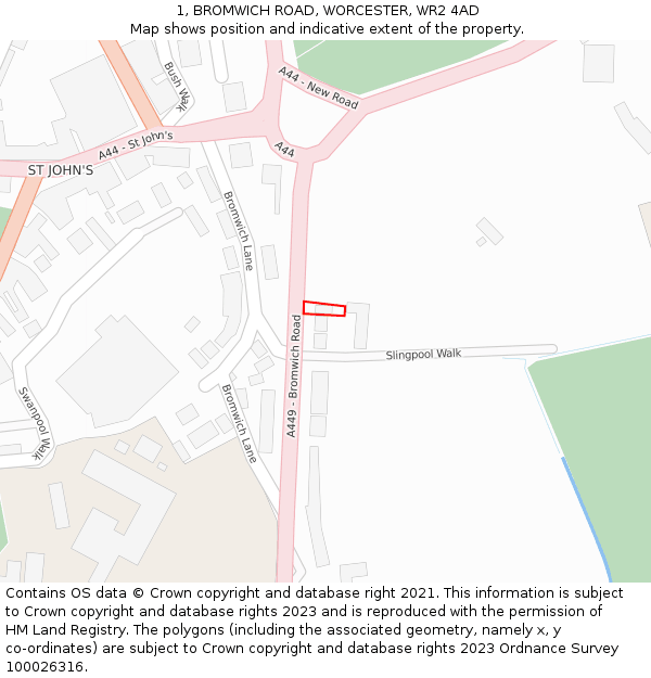 1, BROMWICH ROAD, WORCESTER, WR2 4AD: Location map and indicative extent of plot