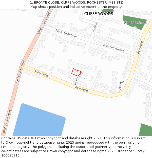 1, BRONTE CLOSE, CLIFFE WOODS, ROCHESTER, ME3 8TZ: Location map and indicative extent of plot