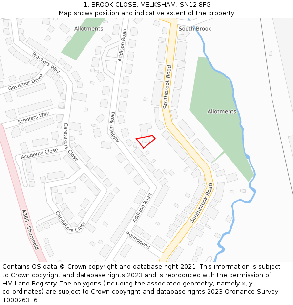 1, BROOK CLOSE, MELKSHAM, SN12 8FG: Location map and indicative extent of plot