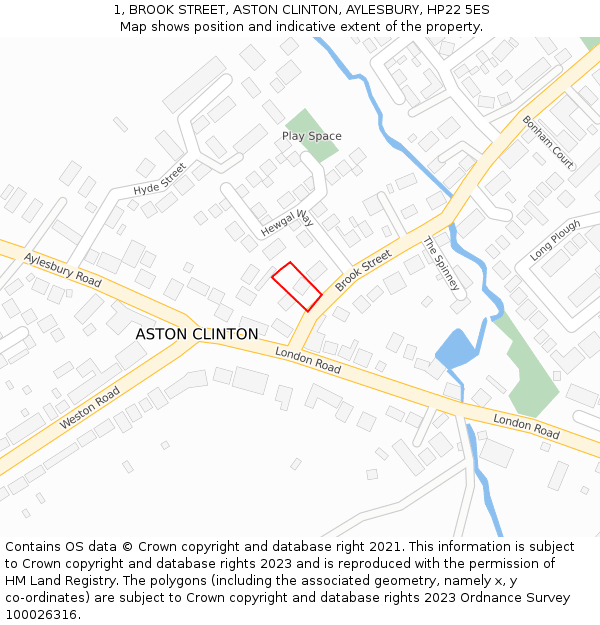 1, BROOK STREET, ASTON CLINTON, AYLESBURY, HP22 5ES: Location map and indicative extent of plot