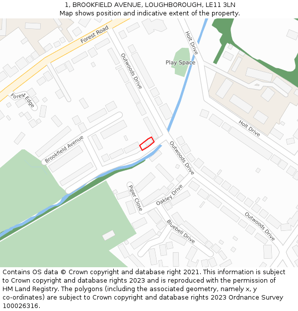 1, BROOKFIELD AVENUE, LOUGHBOROUGH, LE11 3LN: Location map and indicative extent of plot