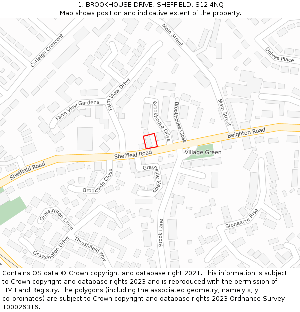 1, BROOKHOUSE DRIVE, SHEFFIELD, S12 4NQ: Location map and indicative extent of plot