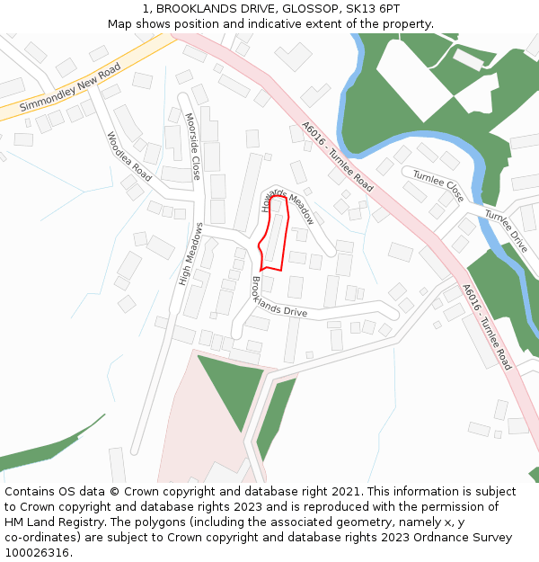 1, BROOKLANDS DRIVE, GLOSSOP, SK13 6PT: Location map and indicative extent of plot