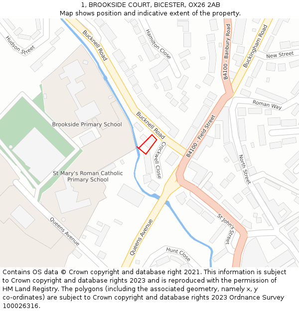 1, BROOKSIDE COURT, BICESTER, OX26 2AB: Location map and indicative extent of plot