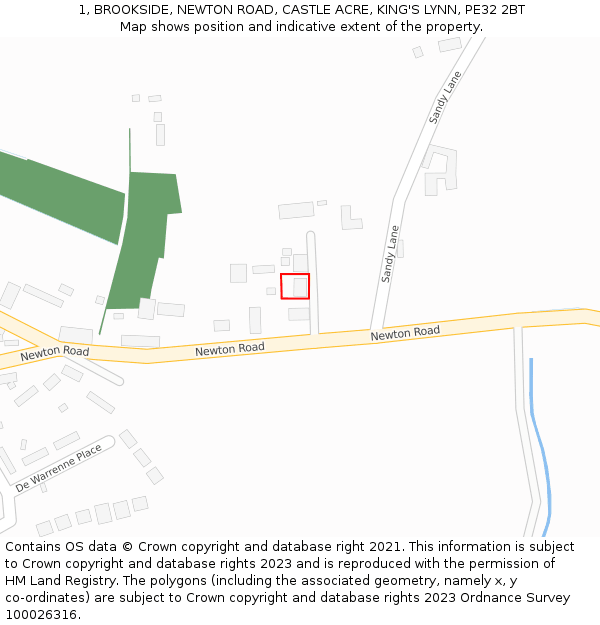 1, BROOKSIDE, NEWTON ROAD, CASTLE ACRE, KING'S LYNN, PE32 2BT: Location map and indicative extent of plot