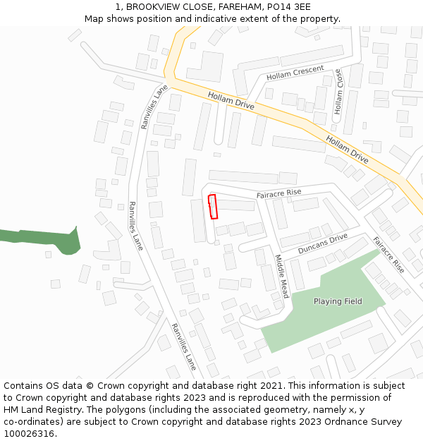 1, BROOKVIEW CLOSE, FAREHAM, PO14 3EE: Location map and indicative extent of plot