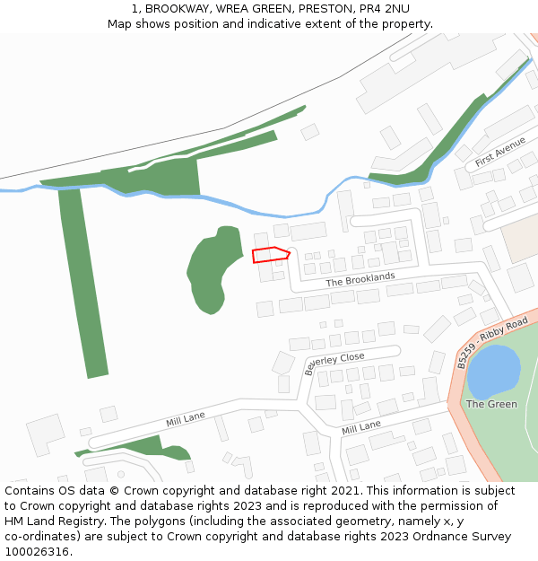 1, BROOKWAY, WREA GREEN, PRESTON, PR4 2NU: Location map and indicative extent of plot
