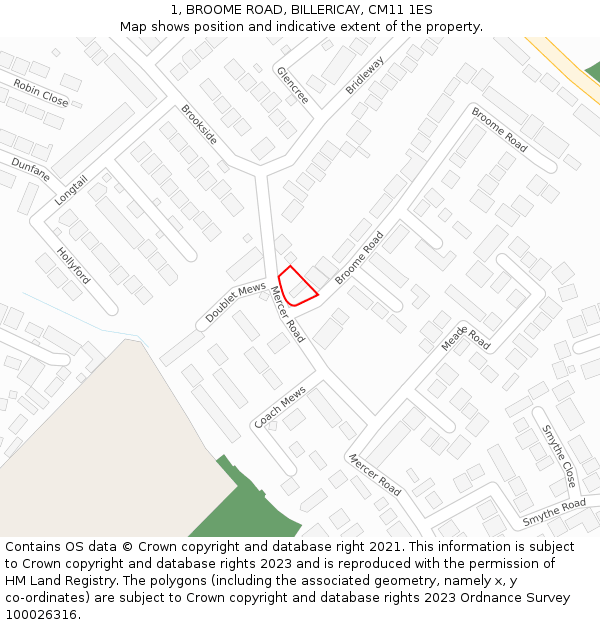 1, BROOME ROAD, BILLERICAY, CM11 1ES: Location map and indicative extent of plot