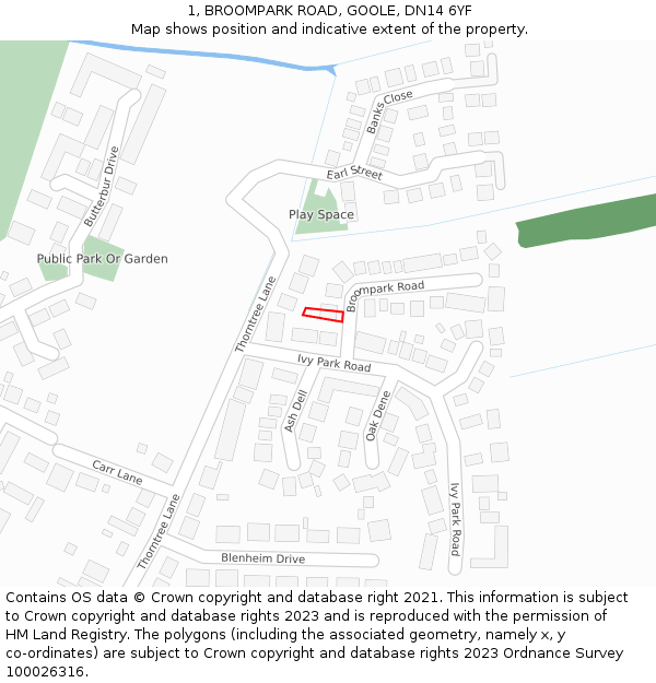 1, BROOMPARK ROAD, GOOLE, DN14 6YF: Location map and indicative extent of plot