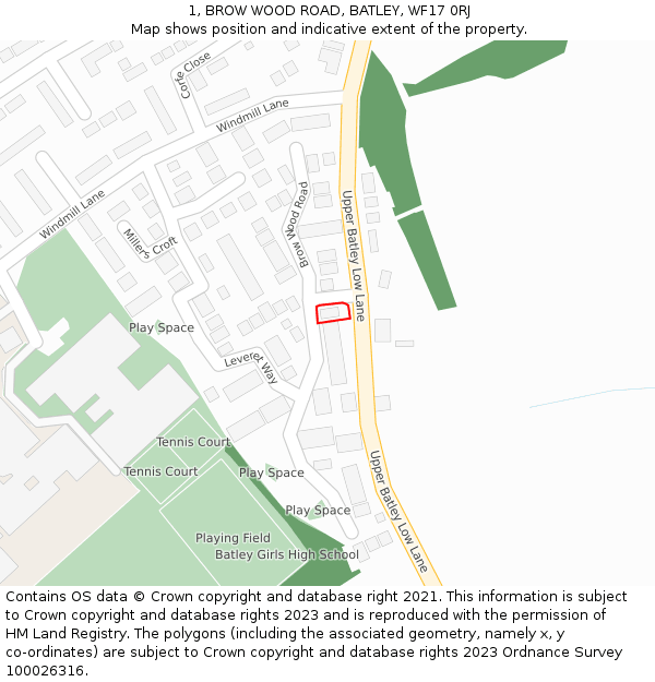 1, BROW WOOD ROAD, BATLEY, WF17 0RJ: Location map and indicative extent of plot