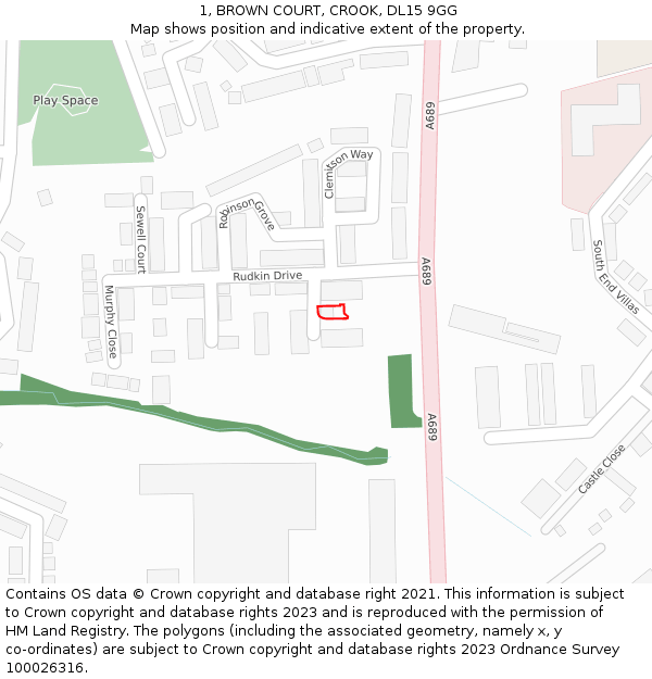 1, BROWN COURT, CROOK, DL15 9GG: Location map and indicative extent of plot