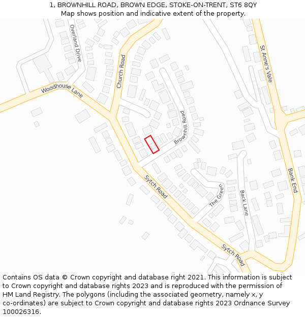 1, BROWNHILL ROAD, BROWN EDGE, STOKE-ON-TRENT, ST6 8QY: Location map and indicative extent of plot