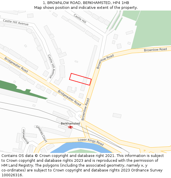 1, BROWNLOW ROAD, BERKHAMSTED, HP4 1HB: Location map and indicative extent of plot