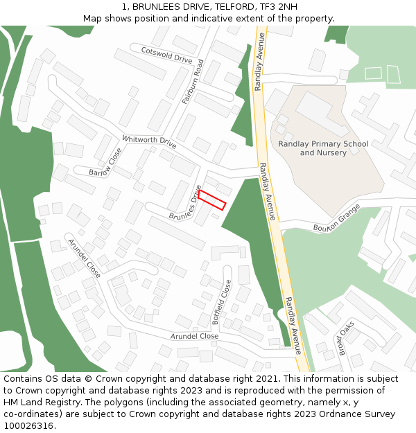 1, BRUNLEES DRIVE, TELFORD, TF3 2NH: Location map and indicative extent of plot
