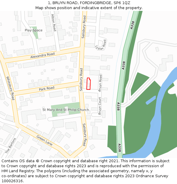 1, BRUYN ROAD, FORDINGBRIDGE, SP6 1QZ: Location map and indicative extent of plot