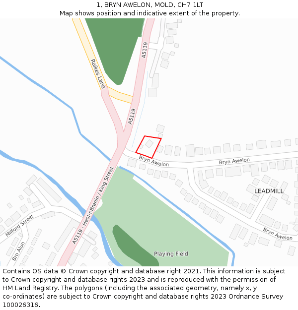 1, BRYN AWELON, MOLD, CH7 1LT: Location map and indicative extent of plot