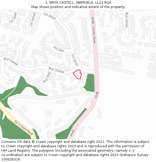 1, BRYN CASTELL, ABERGELE, LL22 8QA: Location map and indicative extent of plot