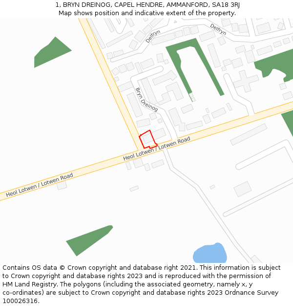 1, BRYN DREINOG, CAPEL HENDRE, AMMANFORD, SA18 3RJ: Location map and indicative extent of plot