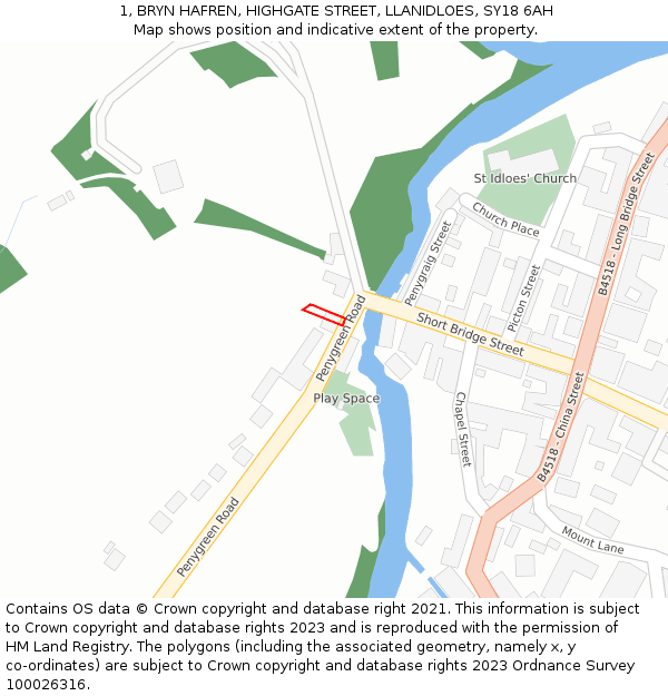 1, BRYN HAFREN, HIGHGATE STREET, LLANIDLOES, SY18 6AH: Location map and indicative extent of plot