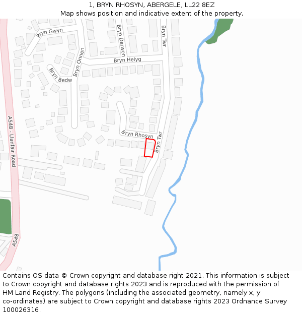 1, BRYN RHOSYN, ABERGELE, LL22 8EZ: Location map and indicative extent of plot