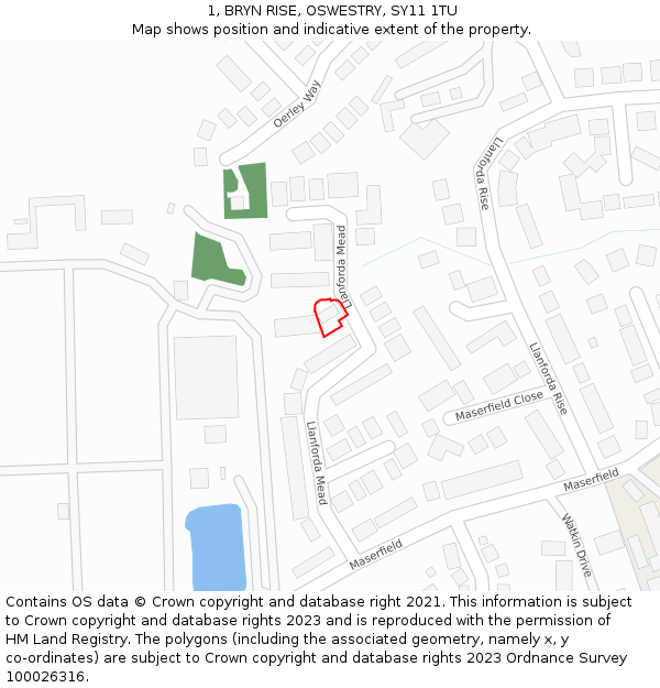 1, BRYN RISE, OSWESTRY, SY11 1TU: Location map and indicative extent of plot