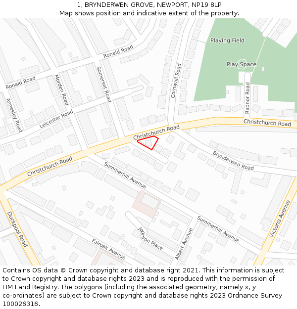1, BRYNDERWEN GROVE, NEWPORT, NP19 8LP: Location map and indicative extent of plot