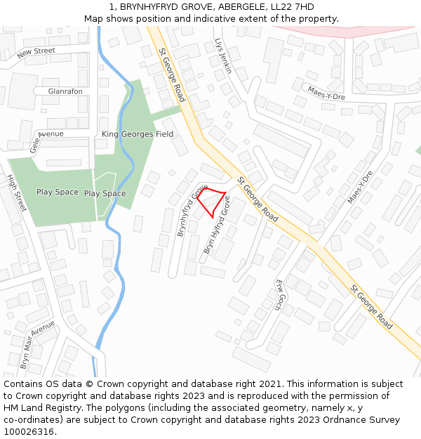 1, BRYNHYFRYD GROVE, ABERGELE, LL22 7HD: Location map and indicative extent of plot