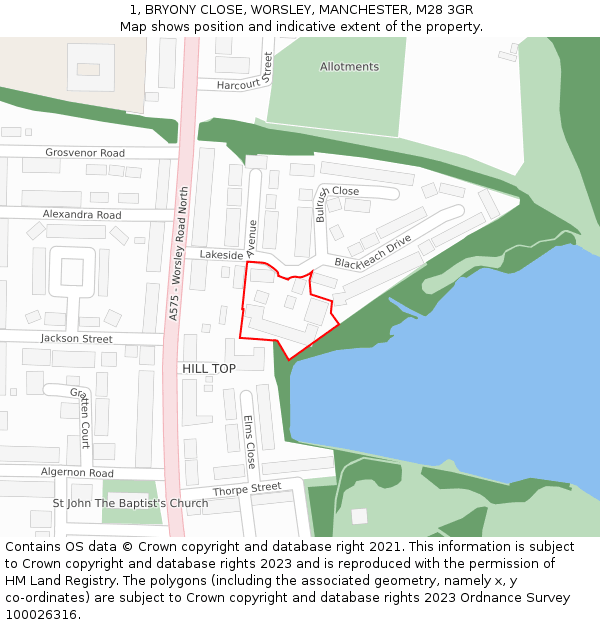 1, BRYONY CLOSE, WORSLEY, MANCHESTER, M28 3GR: Location map and indicative extent of plot