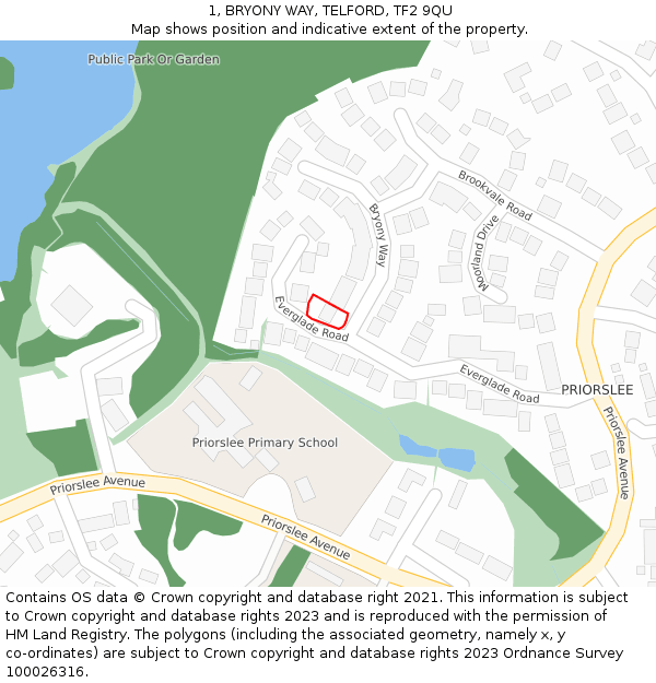 1, BRYONY WAY, TELFORD, TF2 9QU: Location map and indicative extent of plot