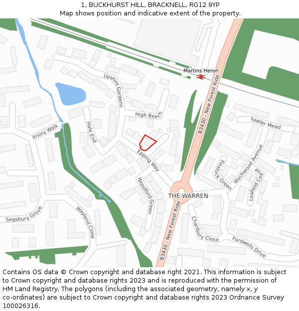 1, BUCKHURST HILL, BRACKNELL, RG12 9YP: Location map and indicative extent of plot