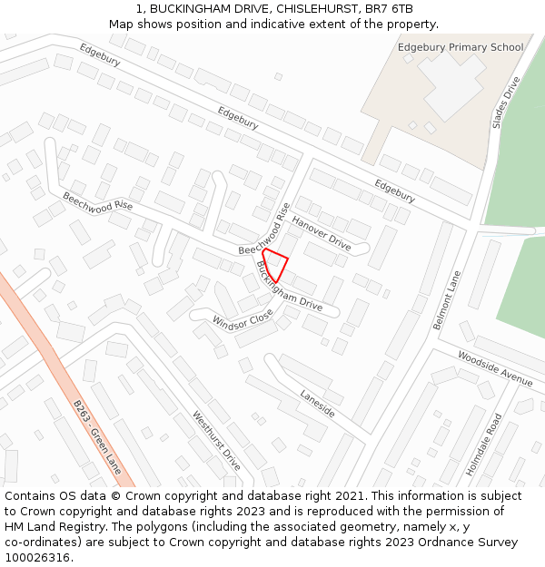 1, BUCKINGHAM DRIVE, CHISLEHURST, BR7 6TB: Location map and indicative extent of plot
