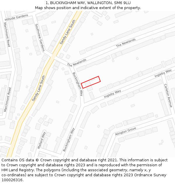 1, BUCKINGHAM WAY, WALLINGTON, SM6 9LU: Location map and indicative extent of plot
