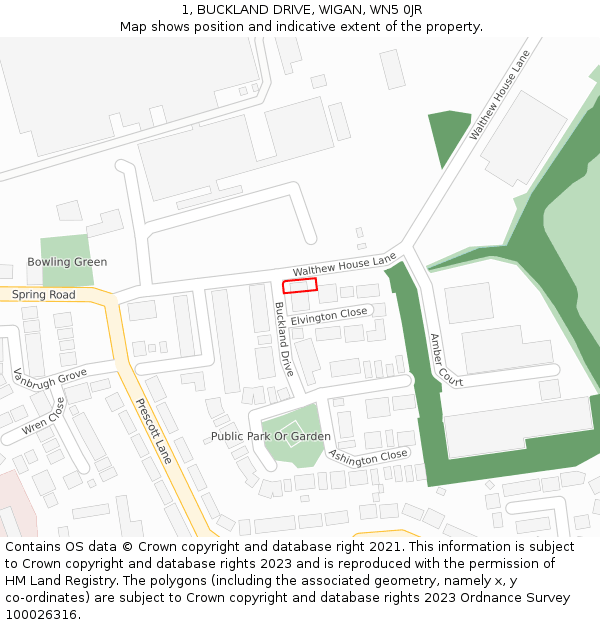 1, BUCKLAND DRIVE, WIGAN, WN5 0JR: Location map and indicative extent of plot